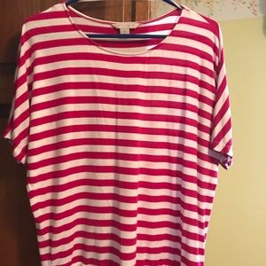 Laura Ashley Short Sleeve Pink/White Stripe Top Size PL